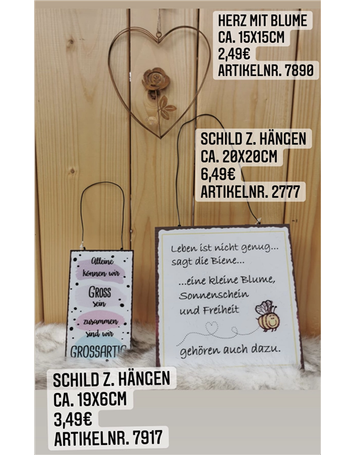 Schild zum Hängen